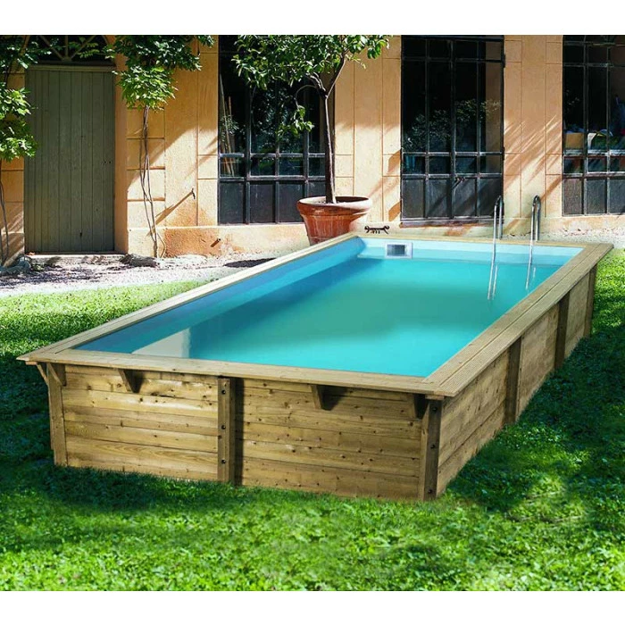 Piscine En Bois Rectangulaire Ubbink Sunwater 5,55 X 3,00 X 1,40 M - Liner Bleu