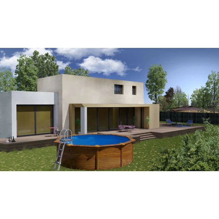 GRE Piscine Ronde Acier Gré Pacific Imitation Bois - 3,50 X 1,20 M – Image 2