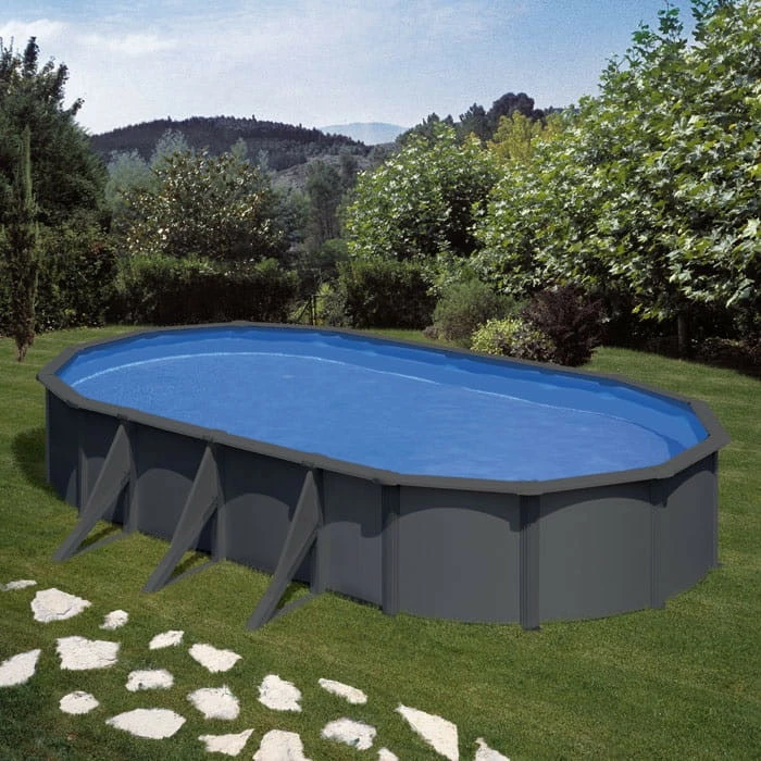 GRE Piscine Ovale Acier Gré Gris Anthracite - 7,30 X 3,75 X 1,20 M – Image 2