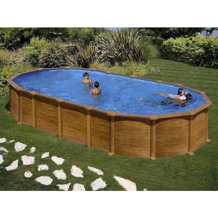 GRE Piscine Ovale Acier Gré Amazonia Imitation Bois - 7,20 X 3,75 X 1,30 M – Image 2
