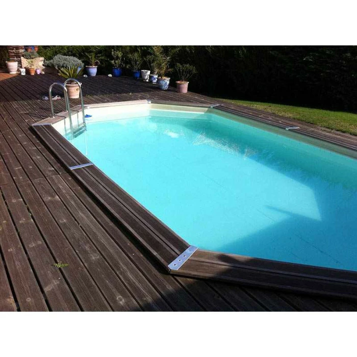 Piscine En Bois Octogonale Ubbink Océa 5,50 X 3,55 X 1,20 M - Liner Bleu – Image 2